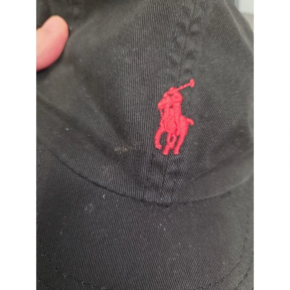 Polo Ralph Lauren Boys Sz 4-7 Black Adjustable Baseball Cap Red‎ Pony Logo